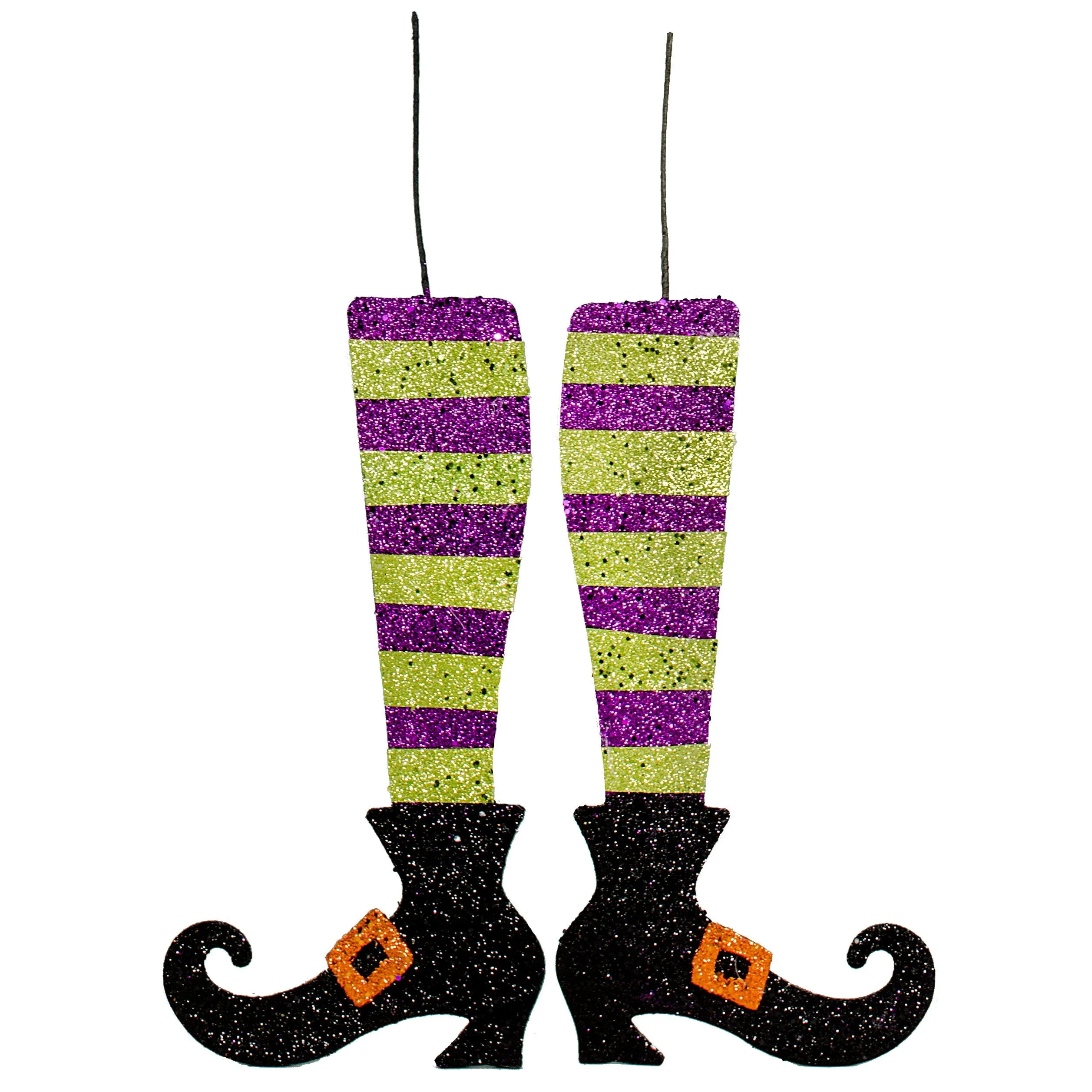 16" Metallic Foam Glittered Witch Leg Pair: Purple & Green