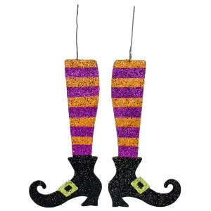 16" Metallic Foam Glittered Witch Leg Pair: Purple & Orange