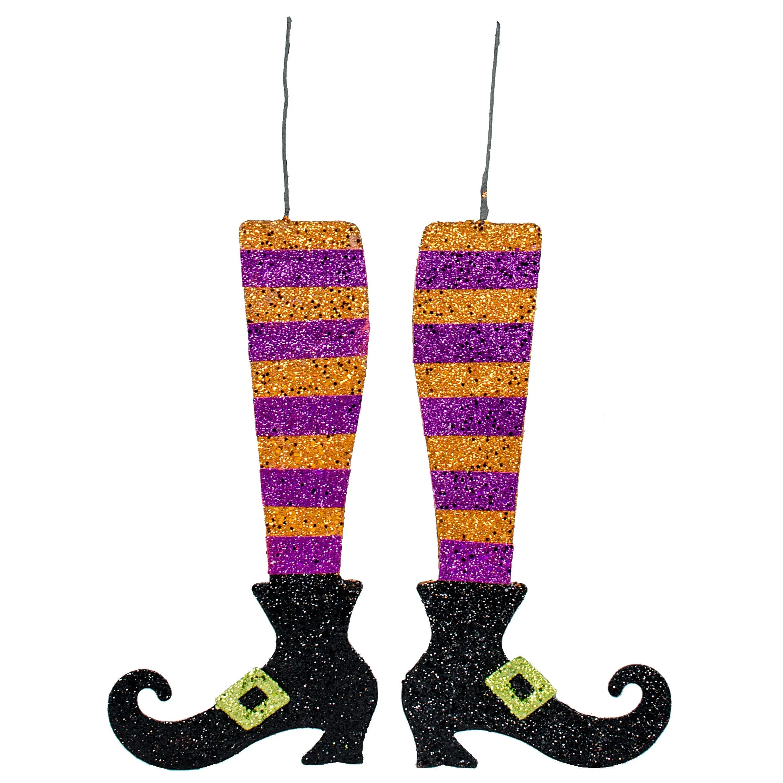16" Metallic Foam Glittered Witch Leg Pair: Purple & Orange