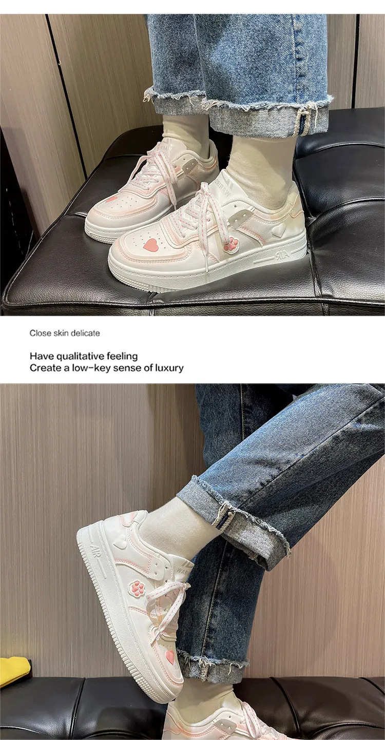 Amozae-Back To School Gifts Cherry Blossom Powder Heart Patch Sneakers
