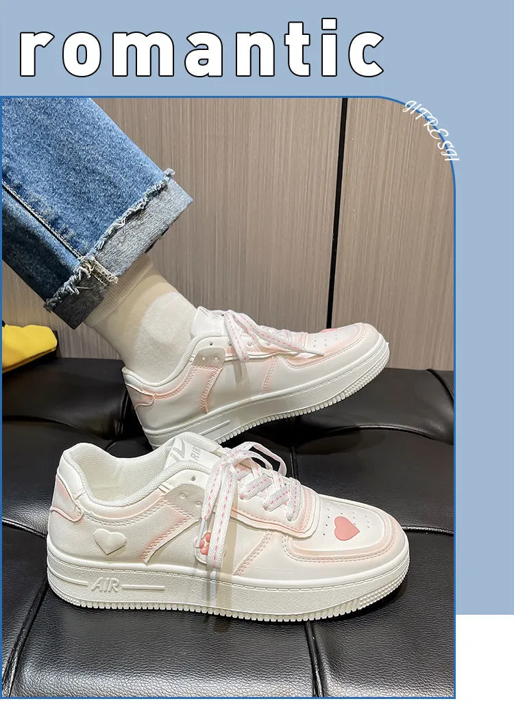 Amozae-Back To School Gifts Cherry Blossom Powder Heart Patch Sneakers