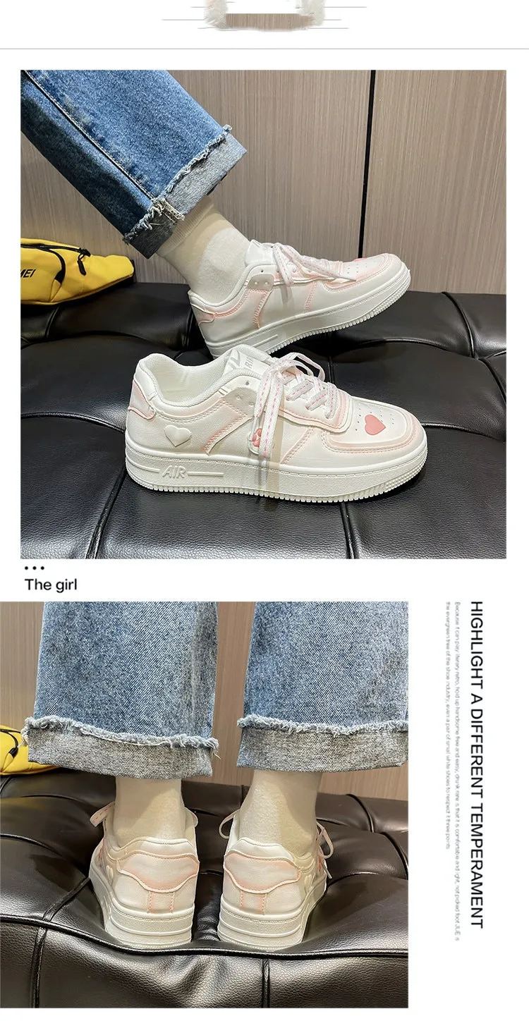 Amozae-Back To School Gifts Cherry Blossom Powder Heart Patch Sneakers
