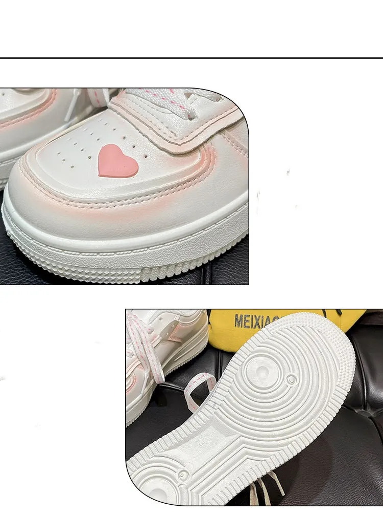 Amozae-Back To School Gifts Cherry Blossom Powder Heart Patch Sneakers