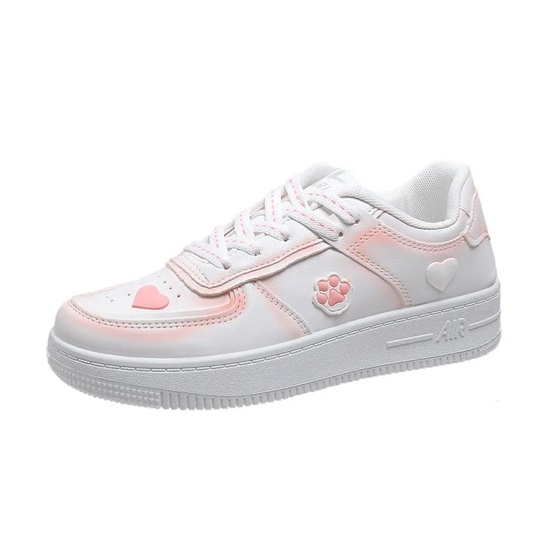 Amozae-Back To School Gifts Cherry Blossom Powder Heart Patch Sneakers