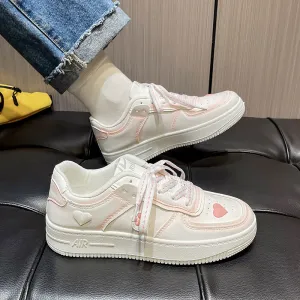Amozae-Back To School Gifts Cherry Blossom Powder Heart Patch Sneakers