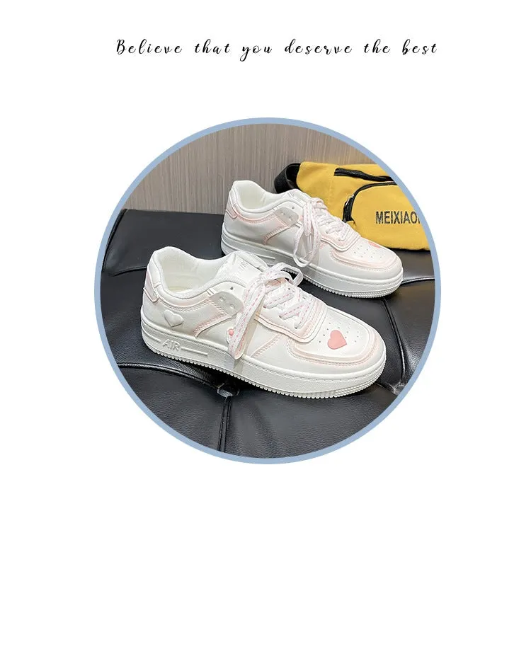 Amozae-Back To School Gifts Cherry Blossom Powder Heart Patch Sneakers