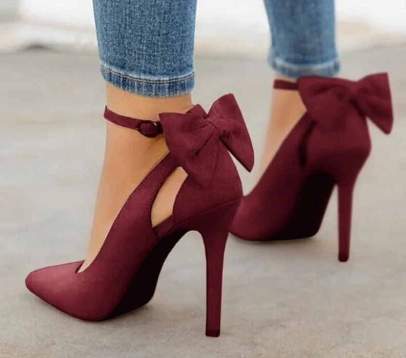 Amozae- SHY Bow Pumps Women High Heels Pointed Toe Stiletto Pumps  Party Woman Black Wedding Shoes Zapatos Mujer