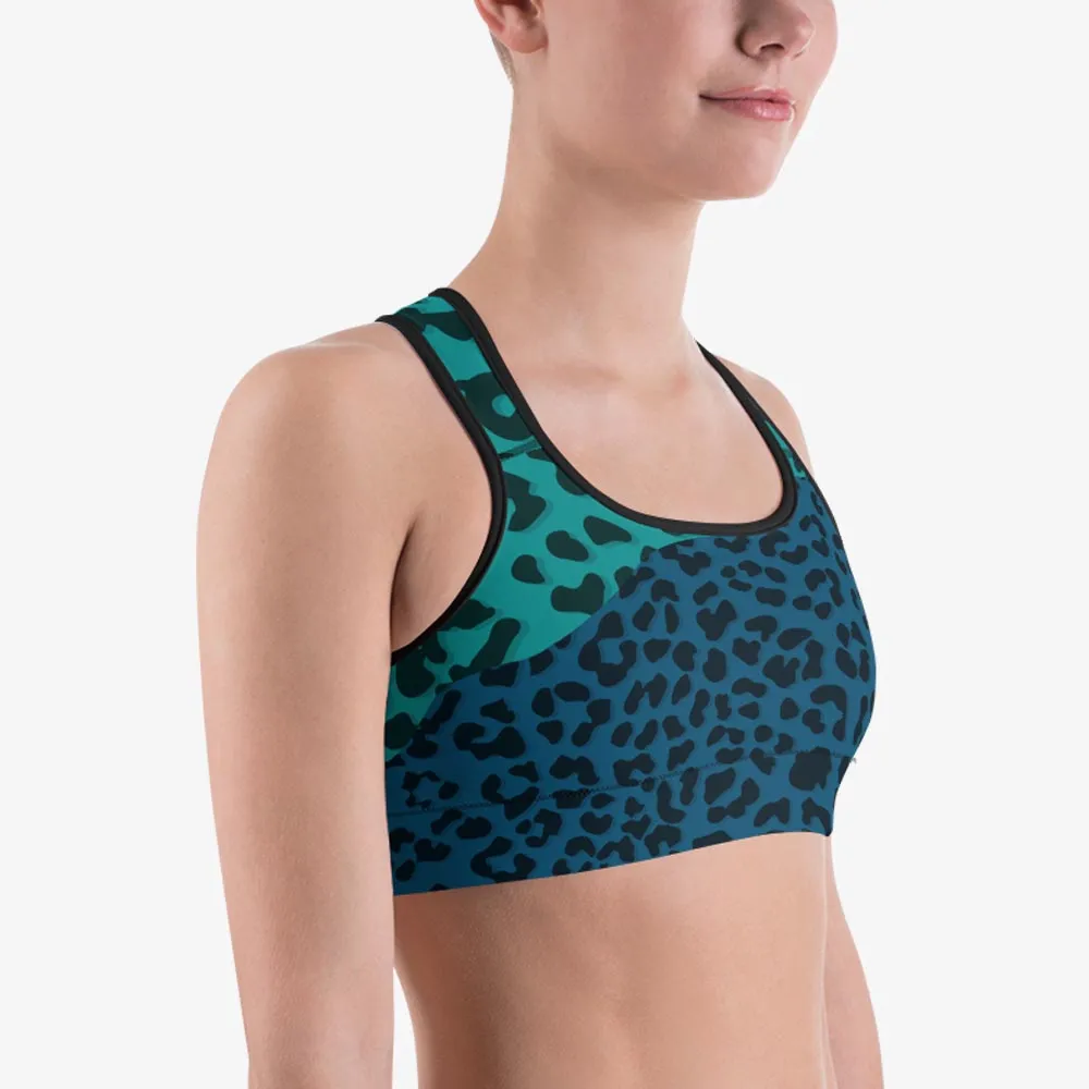 Animal Printed Sports Bra "FrankenCheetah" Blue/Teal