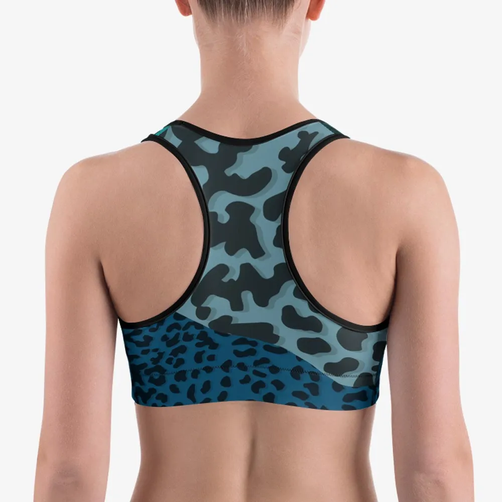 Animal Printed Sports Bra "FrankenCheetah" Blue/Teal