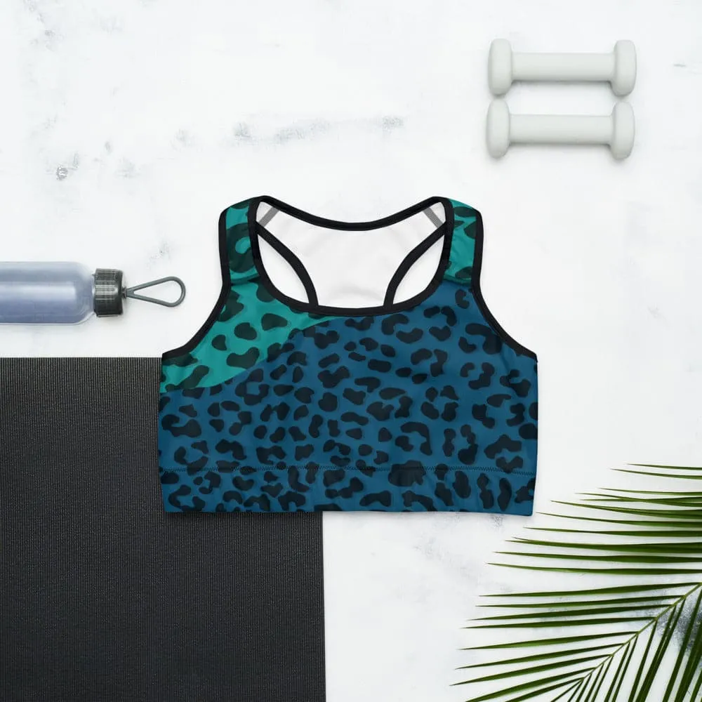 Animal Printed Sports Bra "FrankenCheetah" Blue/Teal