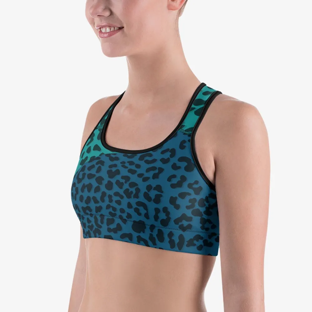 Animal Printed Sports Bra "FrankenCheetah" Blue/Teal