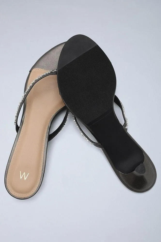Antique Silver Embellished Kitten Heels