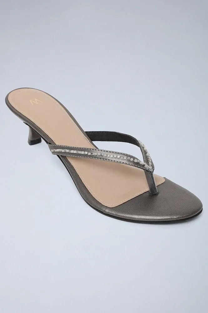 Antique Silver Embellished Kitten Heels