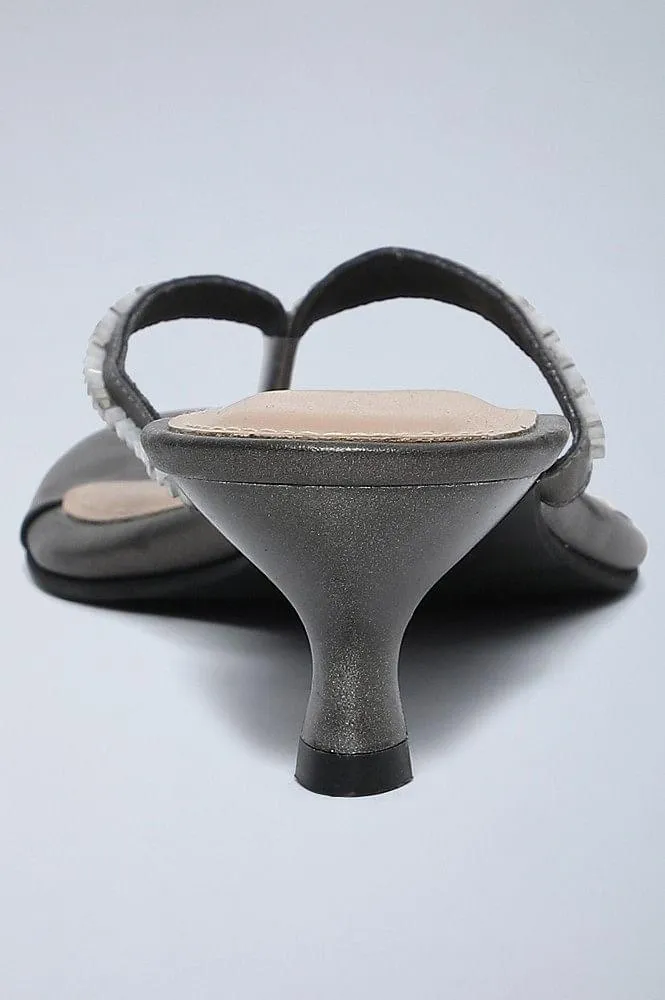 Antique Silver Embellished Kitten Heels