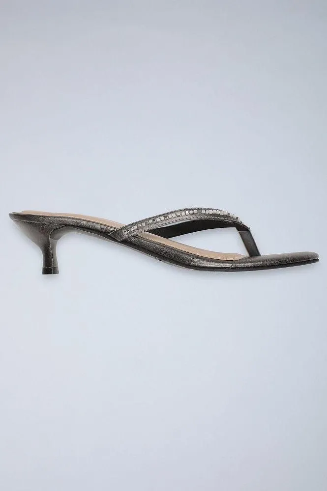 Antique Silver Embellished Kitten Heels