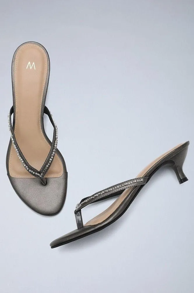 Antique Silver Embellished Kitten Heels