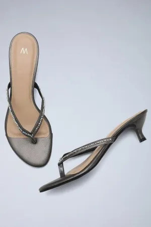 Antique Silver Embellished Kitten Heels