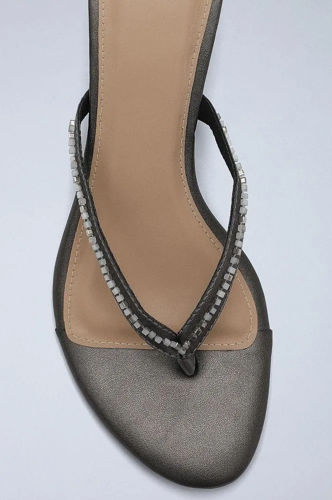 Antique Silver Embellished Kitten Heels