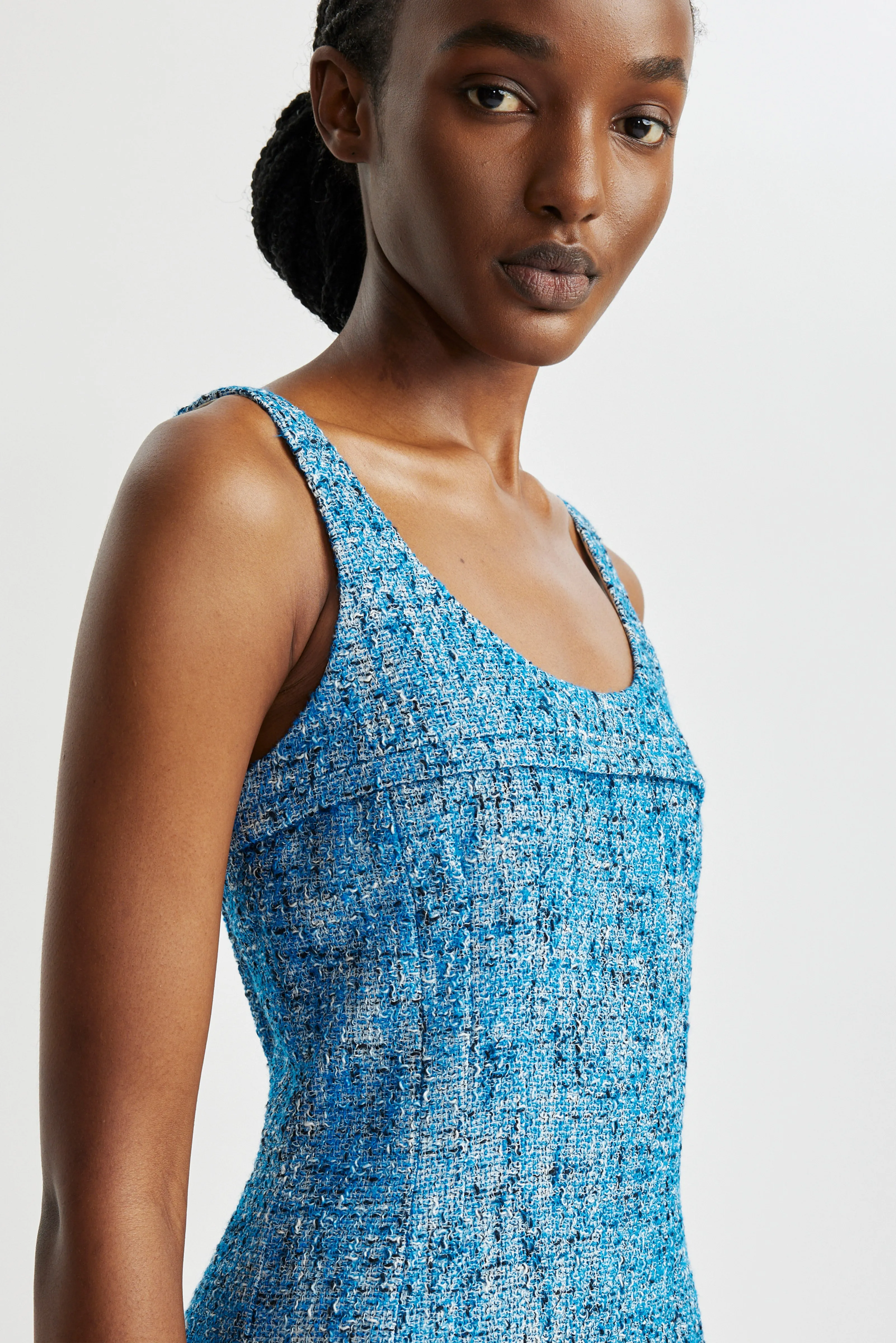 Beata Dress In Blue Cotton Tweed
