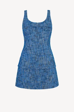 Beata Dress In Blue Cotton Tweed