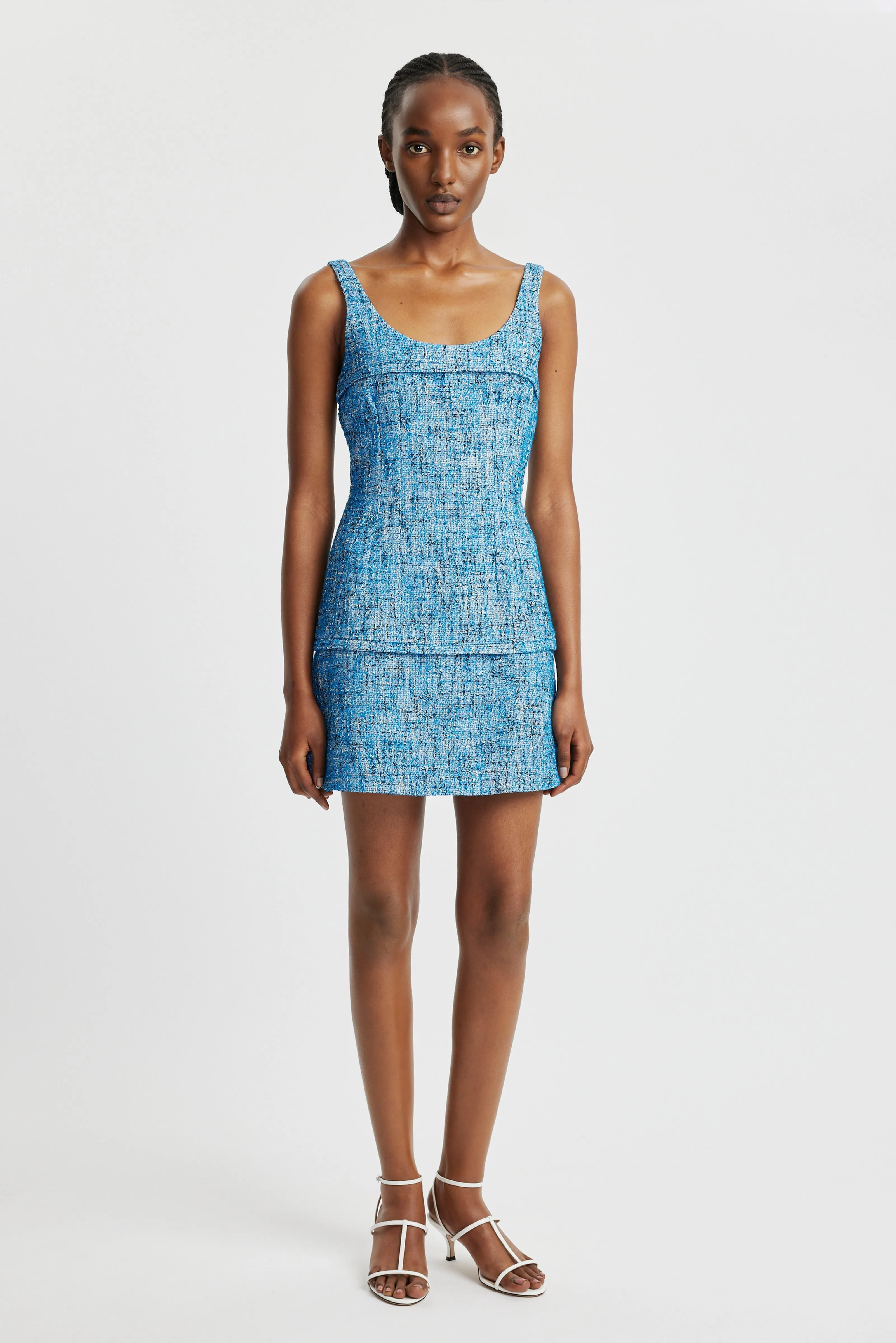 Beata Dress In Blue Cotton Tweed