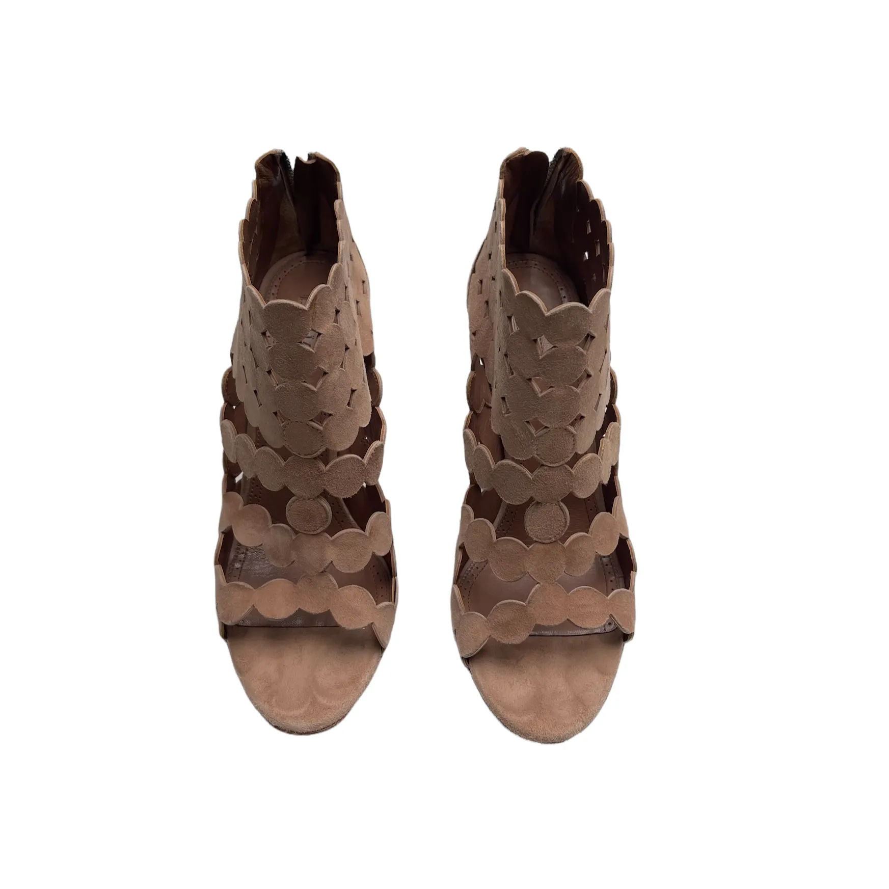 Beige Eyelet Heels - 8