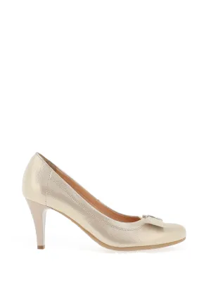 Bioeco by Arka Leather Metallic Bow Heeled Shoes, Gold