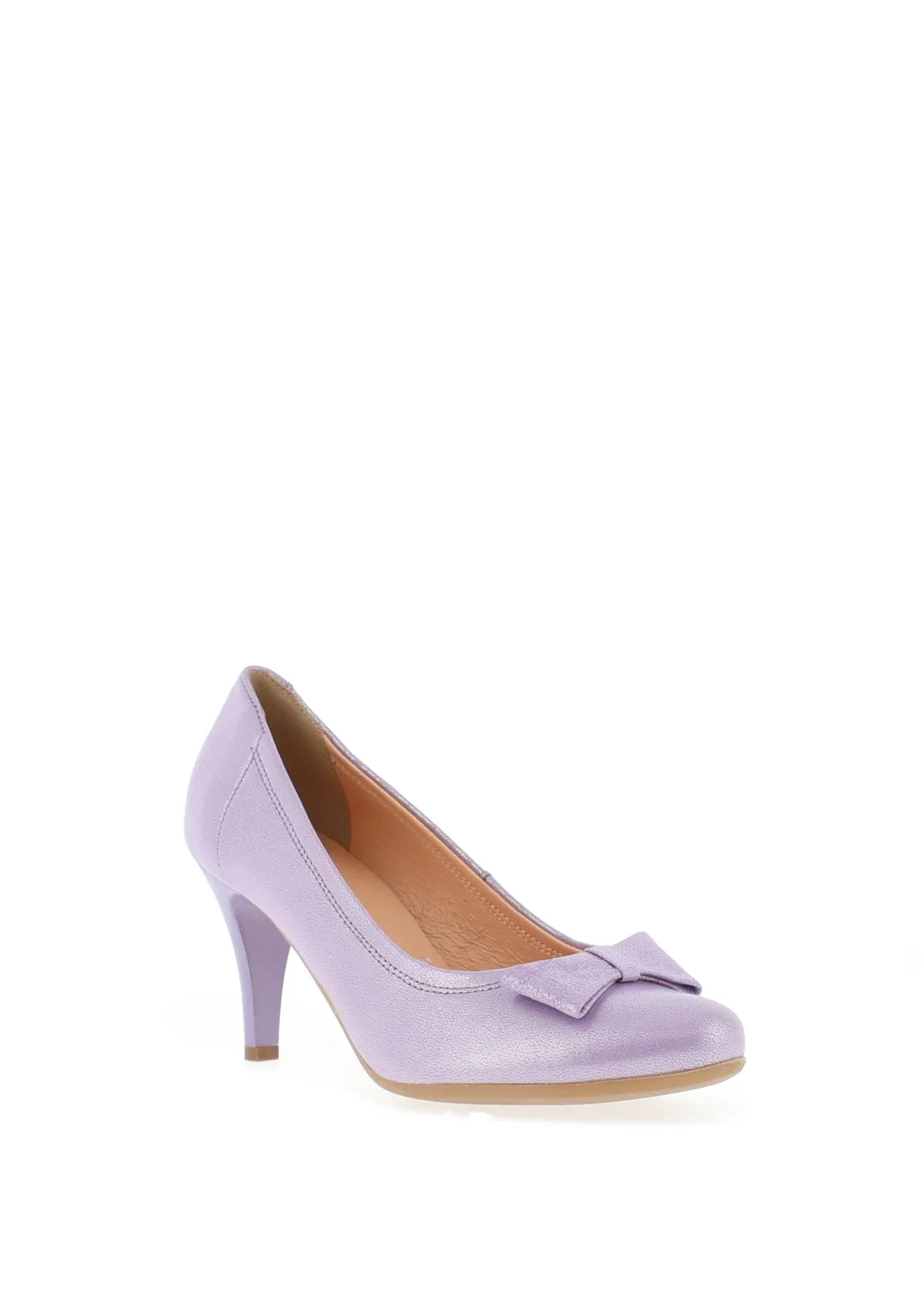 Bioeco by Arka Leather Metallic Bow Heeled Shoes, Lilac