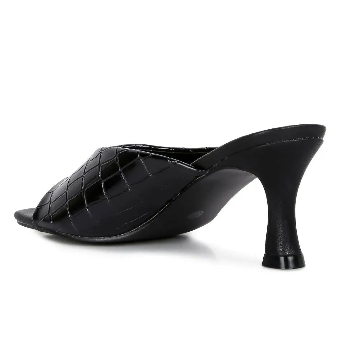 Black Croc Kitten Heel Sliders