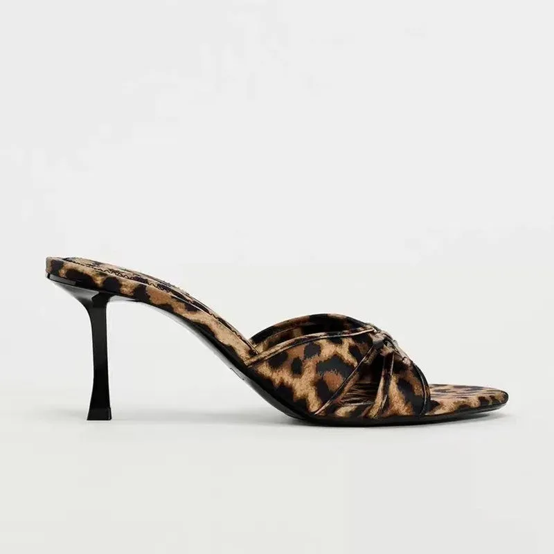 Bow Leopard Print Heel Sandals