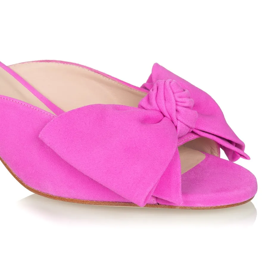 Bow Peep Toe Kitten Heel - Suede Pink