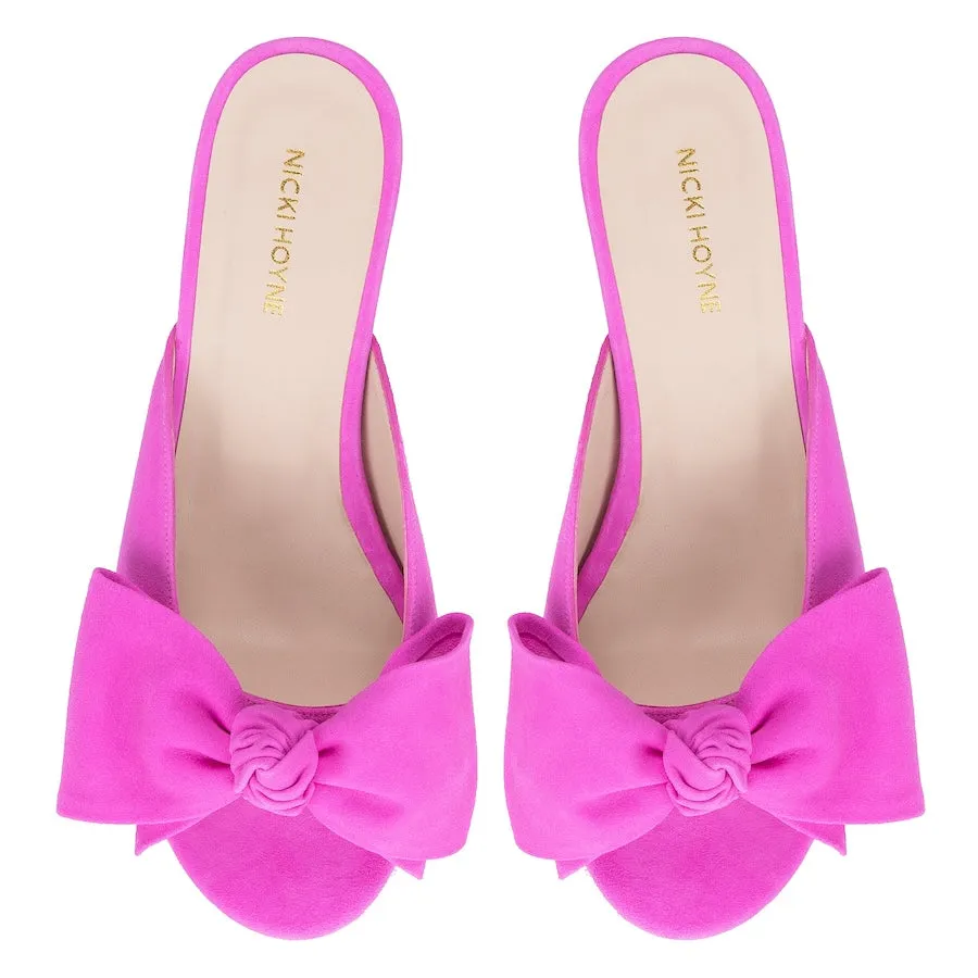 Bow Peep Toe Kitten Heel - Suede Pink