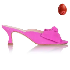 Bow Peep Toe Kitten Heel - Suede Pink