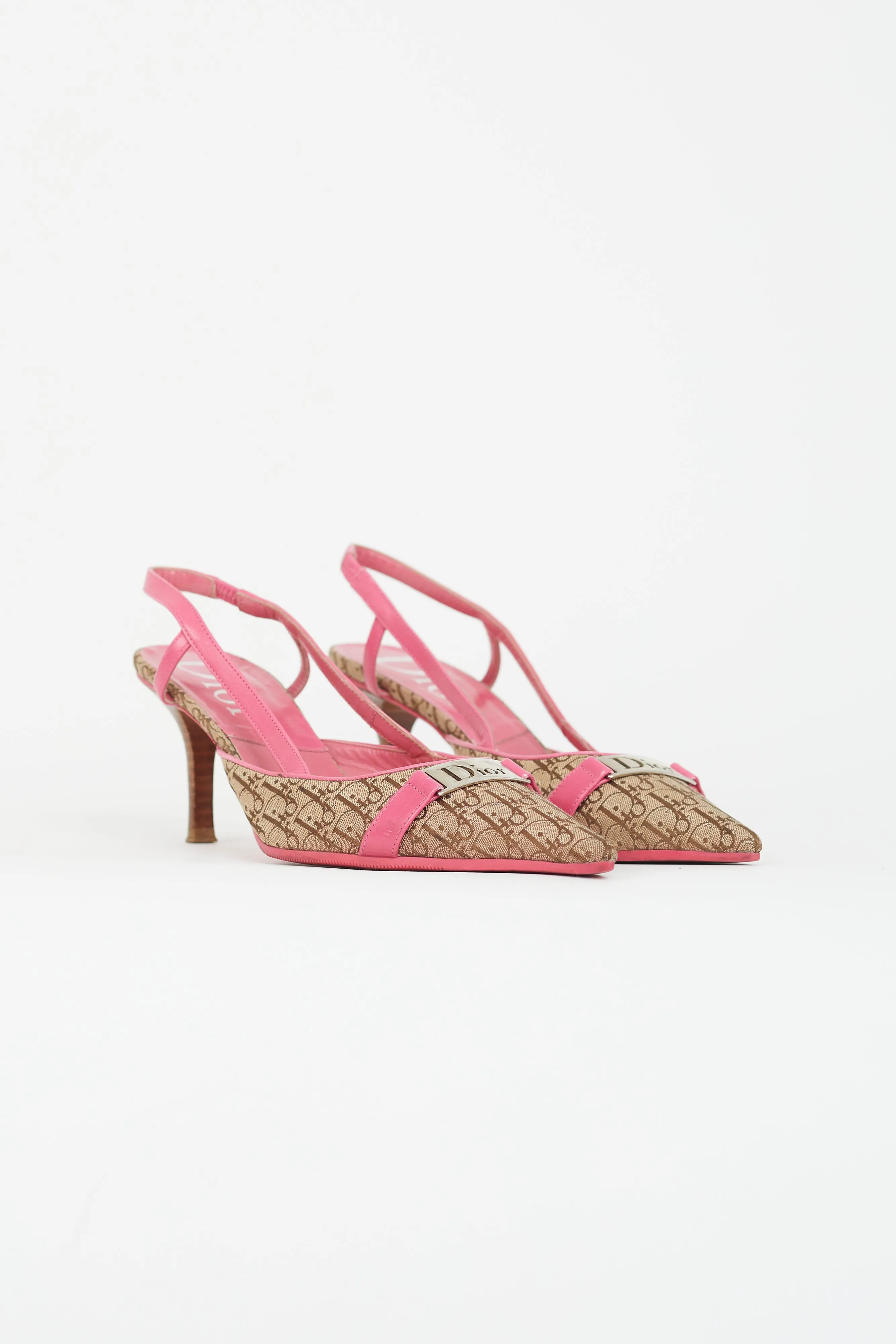 Brown & Pink Monogram Slingback Heel