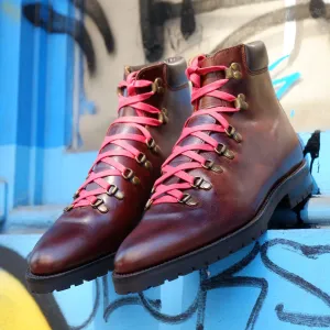 Brown Leather Larett Chunky Hiking Combat Boots - Hiking and Trekking Boots