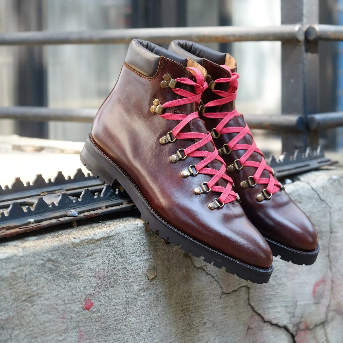 Brown Leather Larett Chunky Hiking Combat Boots - Hiking and Trekking Boots