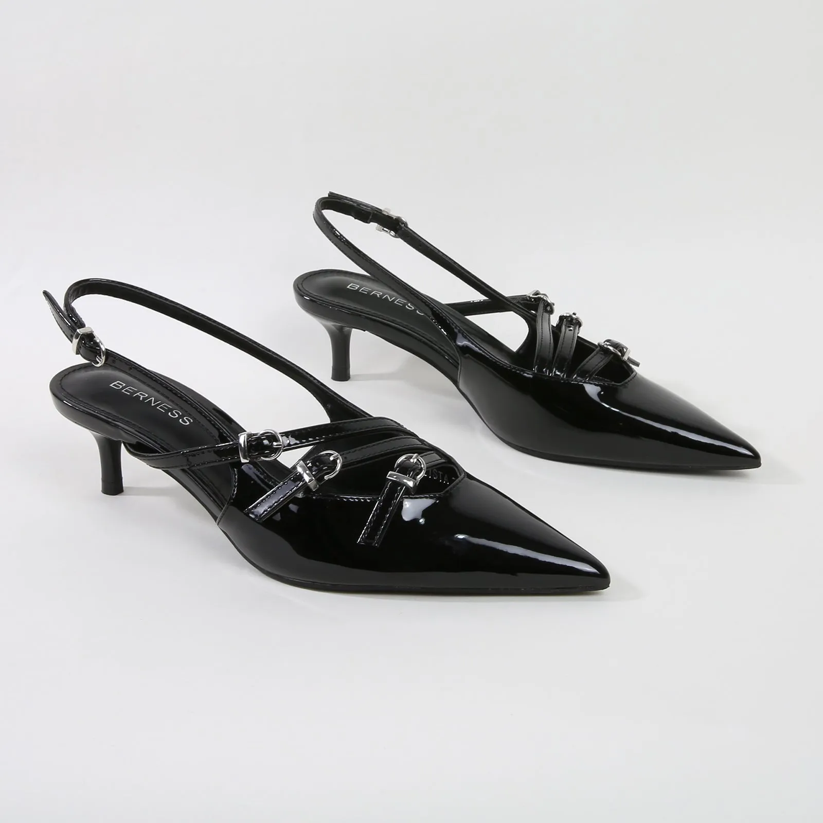 Calista Patent Leather Buckle Straps Slingback Kitten Heels