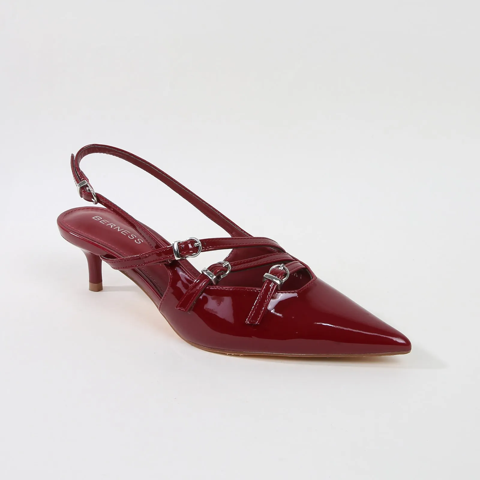 Calista Patent Leather Buckle Straps Slingback Kitten Heels