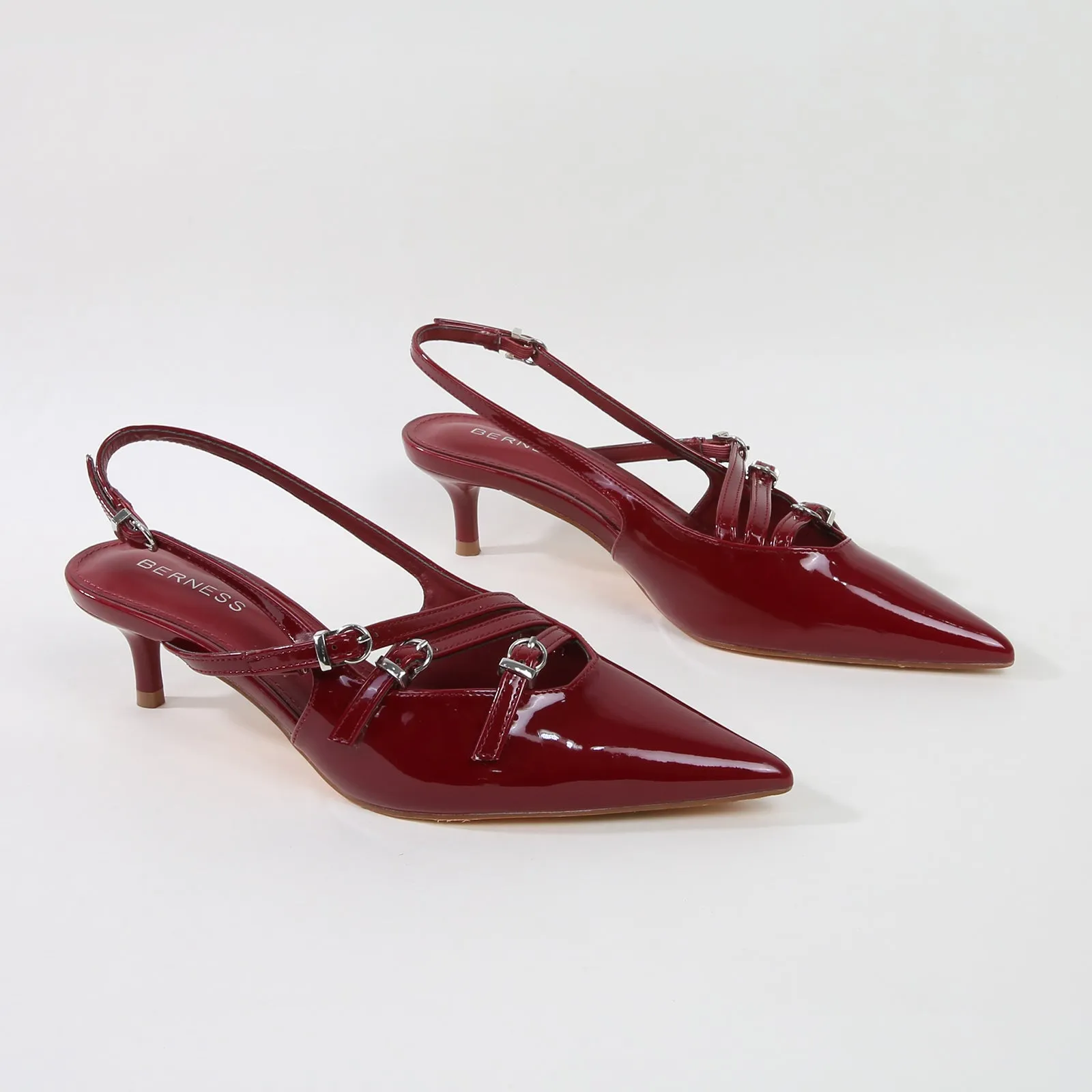 Calista Patent Leather Buckle Straps Slingback Kitten Heels