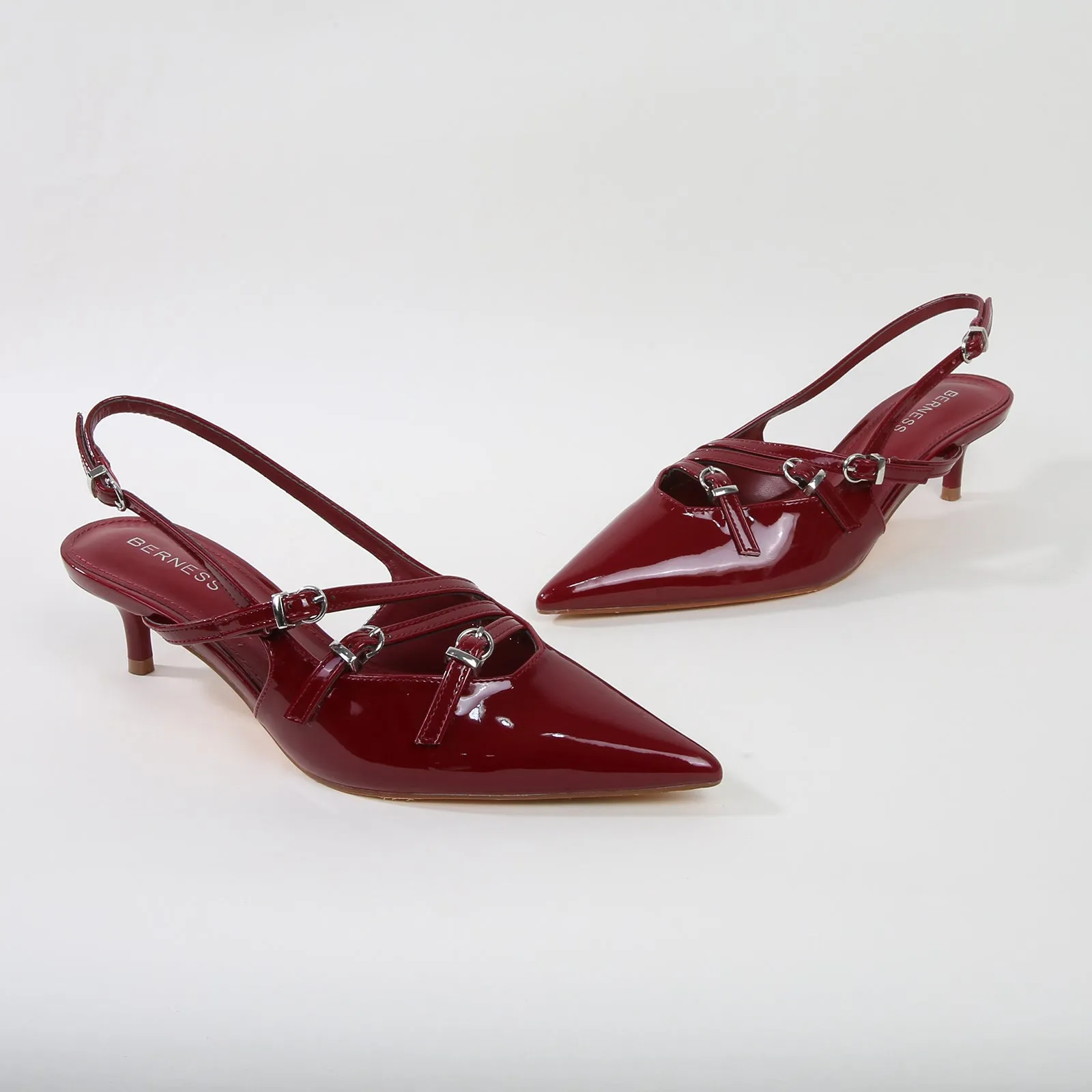 Calista Patent Leather Buckle Straps Slingback Kitten Heels