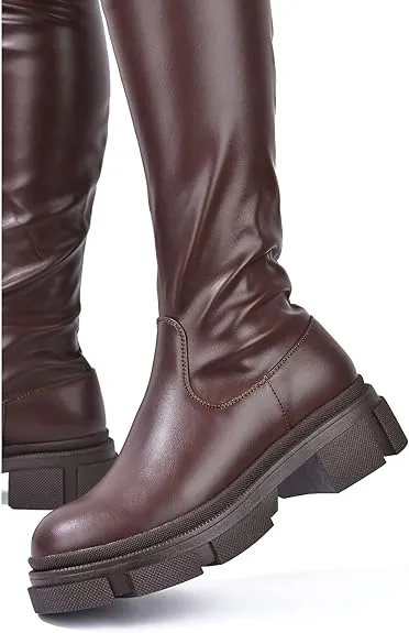 Campi Knee High Chunky Lug Round Toe Boots (Campi)