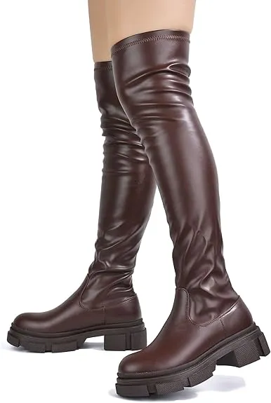 Campi Knee High Chunky Lug Round Toe Boots (Campi)