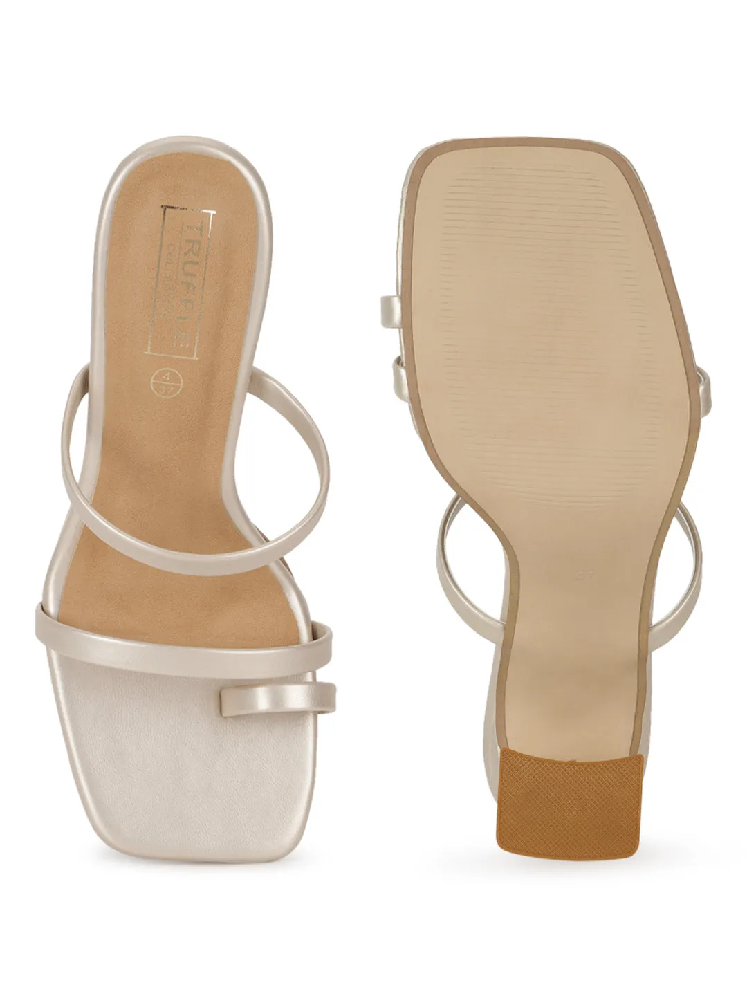 Champagne Gold PU Strappy Curved Block Heel Mules (TC-SLC-A6-GLD)
