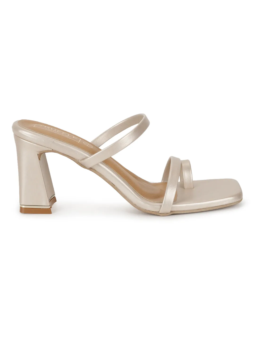 Champagne Gold PU Strappy Curved Block Heel Mules (TC-SLC-A6-GLD)