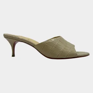 Christian Louboutin women's beige crock mock leather mules with kitten heel