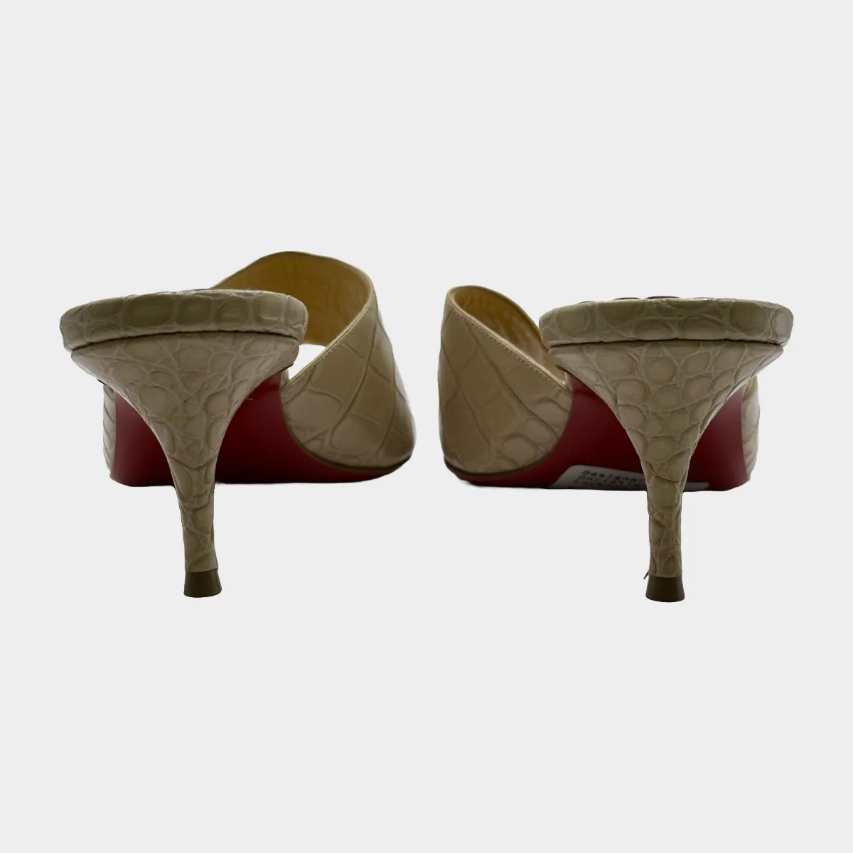 Christian Louboutin women's beige crock mock leather mules with kitten heel