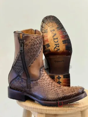 CUADRA SHORT BOOTS PYTHON BROWN LASER & WOVEN ROUND TOE
