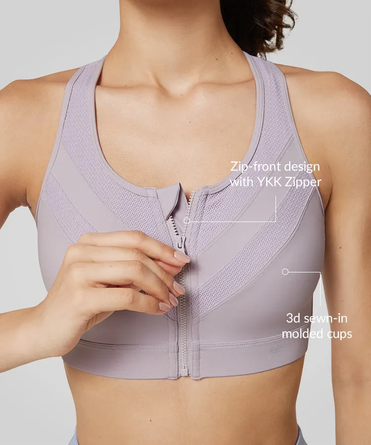 Enfold Zip Mesh Padded Running Bra | Women's High Support Sports Bra