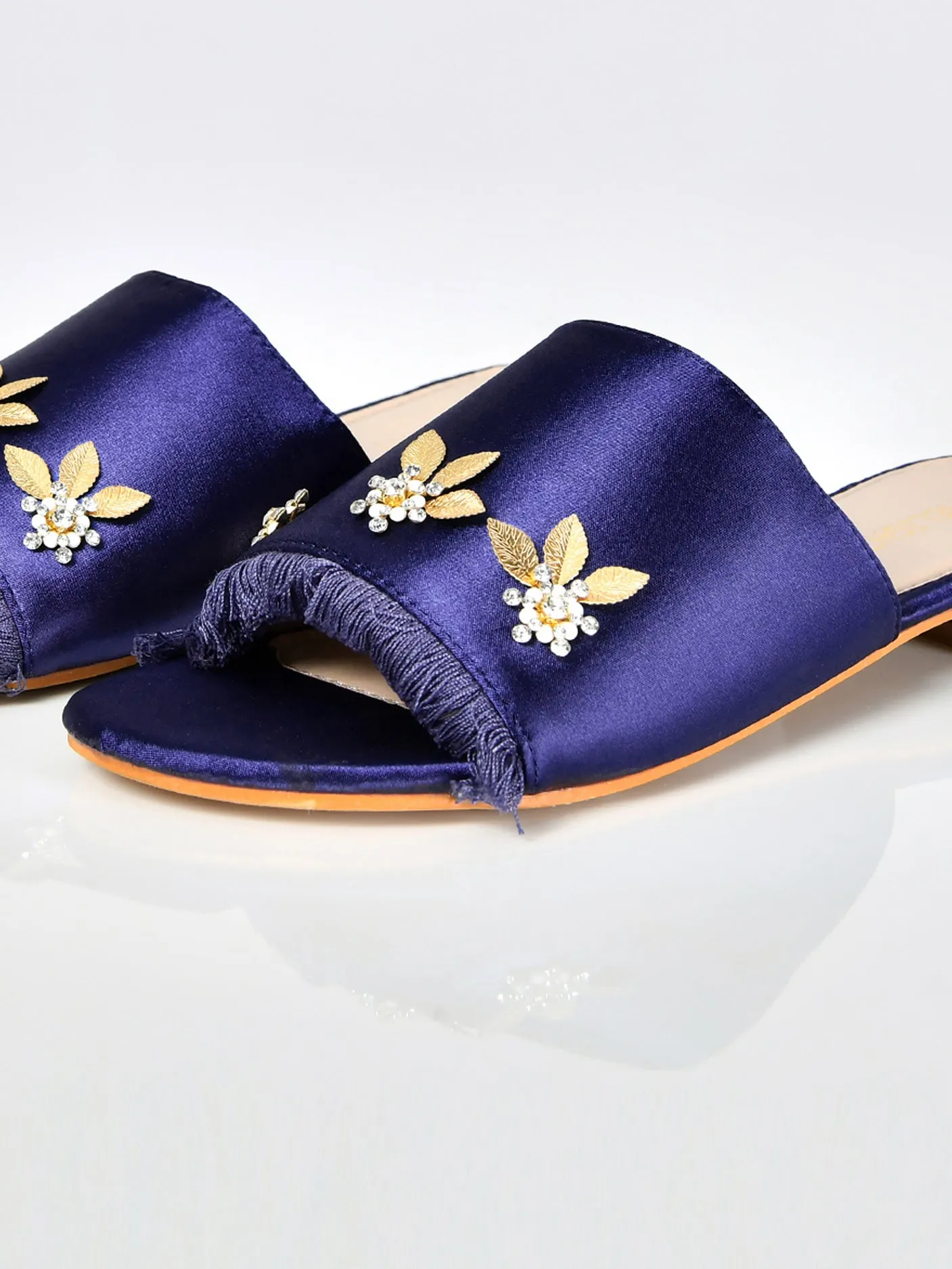Floral Satin Sandals-Blue