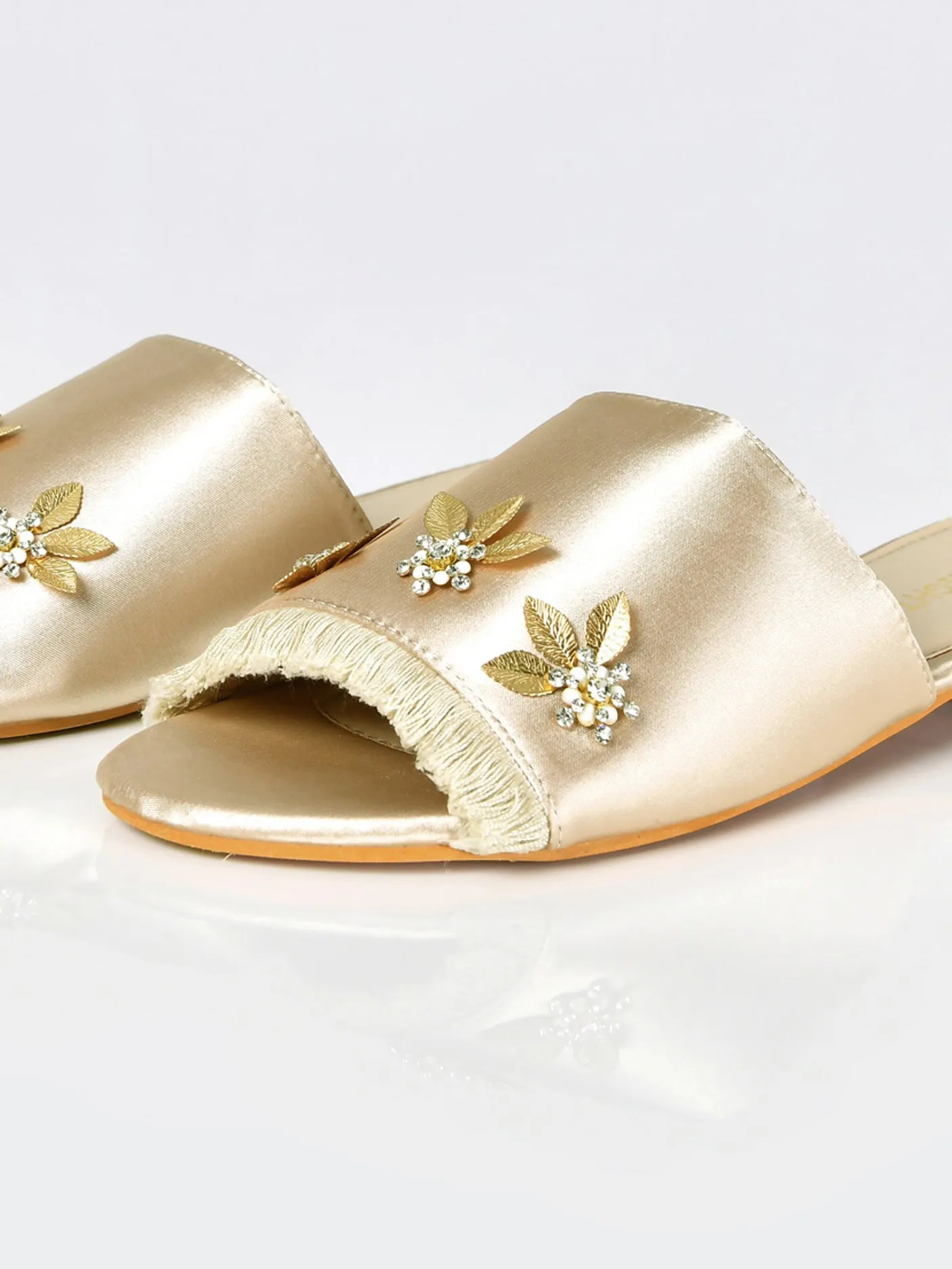 Floral Satin Sandals-Gold
